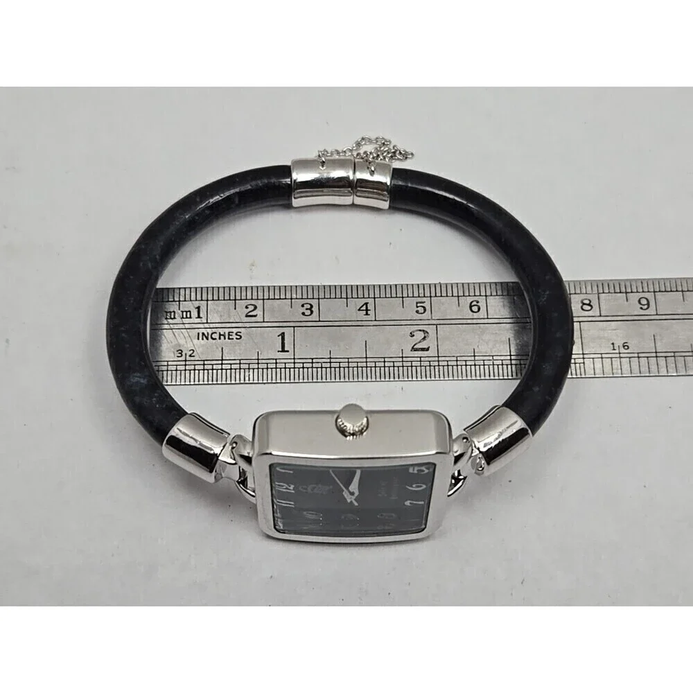Jade Of Yesteryear Womens Silver Square Watch Black Jade Dial Quartz New Battery